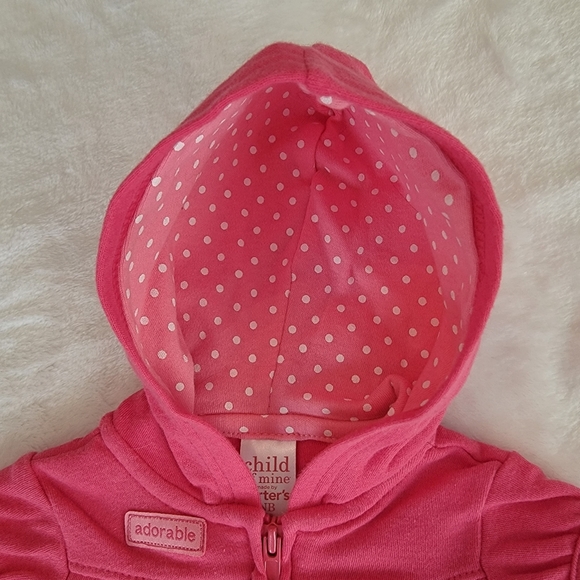 CARTER'S ♡ 2pc Pink Floral Short Sleeve Zip Front Hoodie w/Polka Dot Shorts NB - Picture 8 of 17